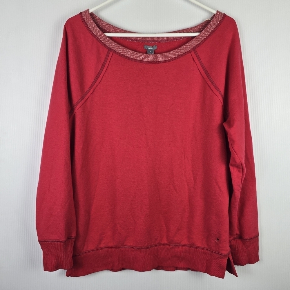 NWT Aerie Scoop Neck Red Ribbed Sparkle Neck Long Sleeve Sweatshirt Size M Cozy